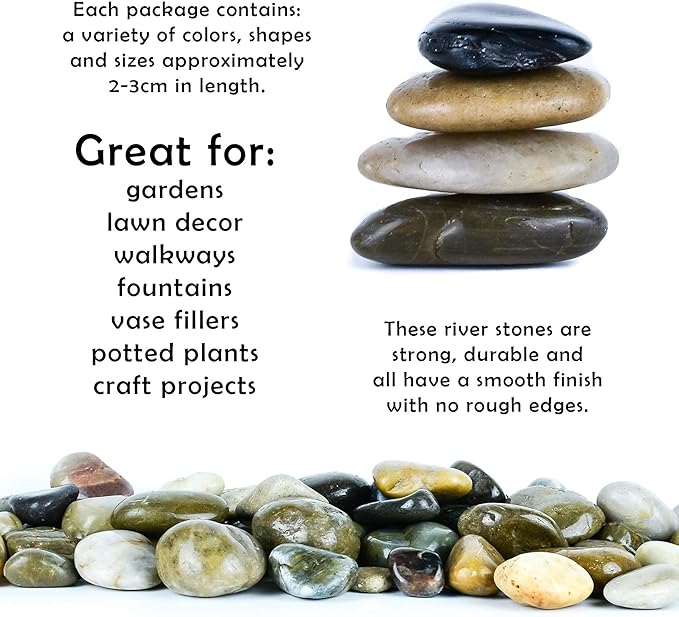 2 lbs Approx. 35 River Rocks Stones for Plants Pebbles for Indoor Plants | Aquarium Fish Tank Rocks | Polished Decorative Rocks for Vases (1.6-2.4 Inches)