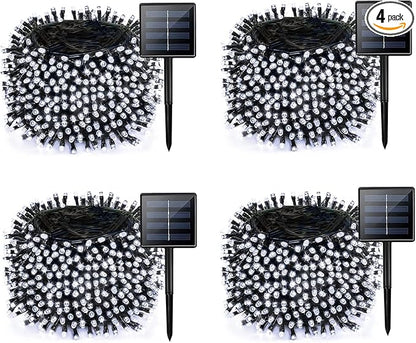 4 Pack Solar Chrismas Lights Outdoor, 170 FT Total 480 LED Solar String Lights for Outside with 8 Modes & Memory Function, Waterproof Twinkle Light for Xmas Tree Yard Party Decorations (Cool White)