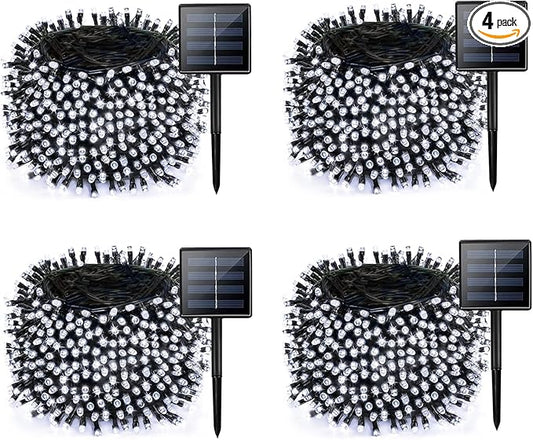 4 Pack Solar Chrismas Lights Outdoor, 170 FT Total 480 LED Solar String Lights for Outside with 8 Modes & Memory Function, Waterproof Twinkle Light for Xmas Tree Yard Party Decorations (Cool White)