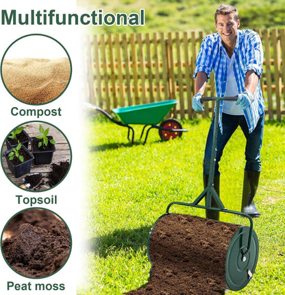 Compost Spreader, Durable Lawn Roller, Manure Spreader with Upgrade T Shaped Handle,Top Soil Spreader for Lawn and Garden Care Manure Spreaders Roller (12.5 Inch-T-Green-S)