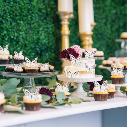 Ephlyn 48Pcs Edible Wafer Paper Butterflies for Cupcake Toppers Picks Edible Butterfly Cake Decorations for Wedding Birthday Party Butterfly Theme Baby Shower Kids Birthday Party Cake Supplies Coffee