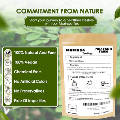 NHAT ANH FARM - Premium Moringa Tea Bags, 40 Tea Bags, 100% Natural Dried Moringa Leaves, Naturally Sweet Herbal Tea, Sugar-Free, Caffeine-Free, No Additives