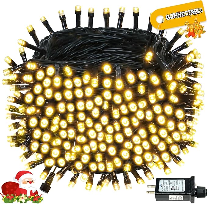 Connectable 300LED 99Ft 13Modes Christmas String Lights Outdoor Indoor | Extendable Green Wire Warm White Christmas Tree Lights with Timer | Twinkle Fairy Light Plug in for Xmas Tree(Warm White)