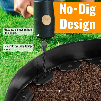 Landscape Edging 2 Inch Tall 100 FT, Garden Edging Border with 5 Pcs Connectors and 60 Pcs Anchoring Spikes for Garden Flower Beds Yard Lawn