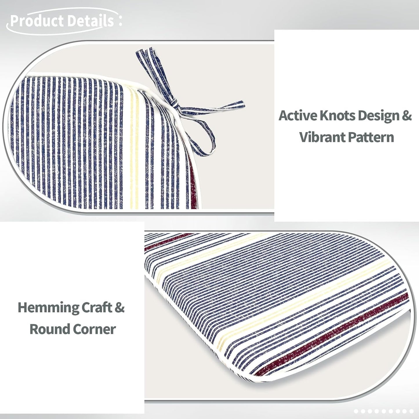 Indoor/Outdoor Chair Cushions 16x17 Inch, Patio Chair Cushions with Ties, All Weather Seat Cushions for Patio Furniture Home Garden Chair Use, Set of 4, Stripe Denim Blue