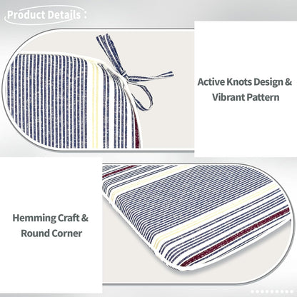 Indoor/Outdoor Chair Cushions 16x17 Inch, Patio Chair Cushions with Ties, All Weather Seat Cushions for Patio Furniture Home Garden Chair Use, Set of 2, Stripe Denim Blue