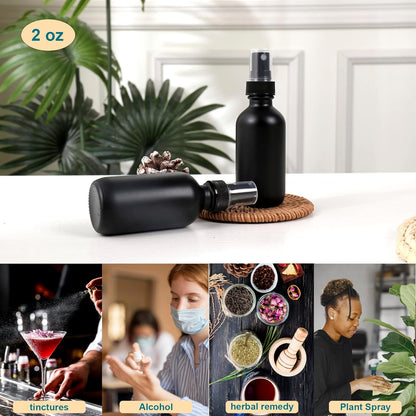 Frosted Black Glass Small Spray Bottle 2 oz 24 Packs,Fine Mist Sprayer Small Clear Bottles,Refillable Containers mini spray bottles for Cleaning Solutions and Skin Care (Frosted Black 24pcs)