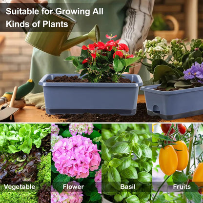 Window Box Planter 6 Pcs, 18 Inches Rectangle Flower Pots with Drainage Holes and Trays, Vegetable Planters for Windowsill Patio Garden Balcony Home Porch Yard Indoor Outdoor (Grey, 18*10*6 inch)