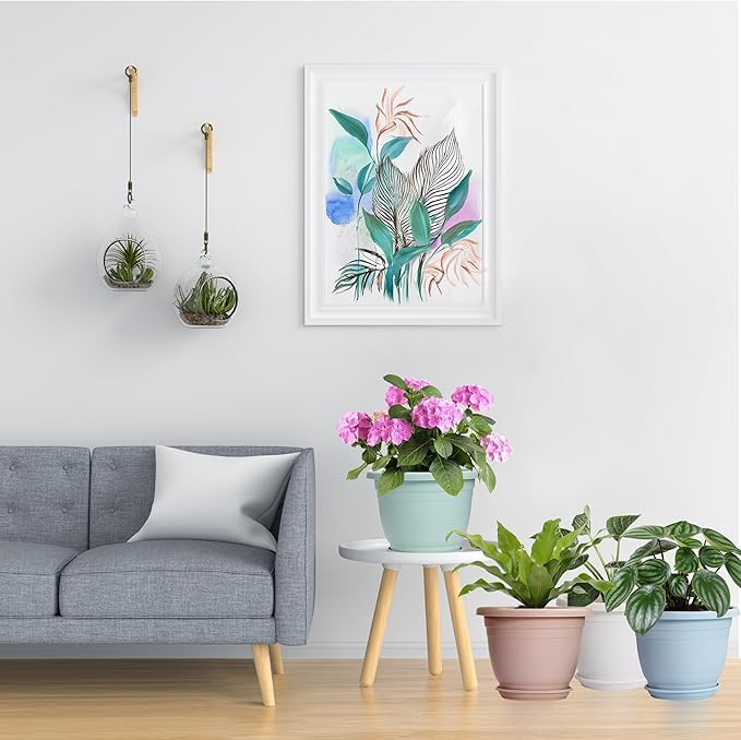 5 Packs 10 inch Plant Pots + Saucer, Planters for Indoor & Outdoor Plants with Drainage Holes | Plastic Flower Pots, Large Planter (Beige, 10 inch)