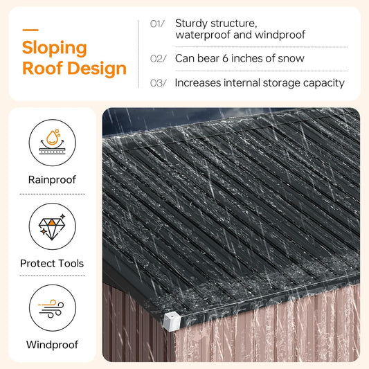 10x10 FT Outdoor Storage Shed, Utility Steel Tool Shed with Lockable Door and Air Vents, Galvanized Metal Shed for Garden Backyard Patio Lawn (10'x10', Brown)