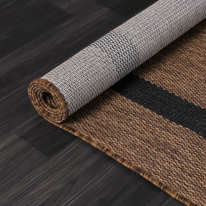 Bordered Outdoor Rug 6x9 Washable Outside Carpet for Indoor Patio Porch Waterproof Easy Cleaning Non Shedding Area Rugs Nut Brown - Black 6 x 9