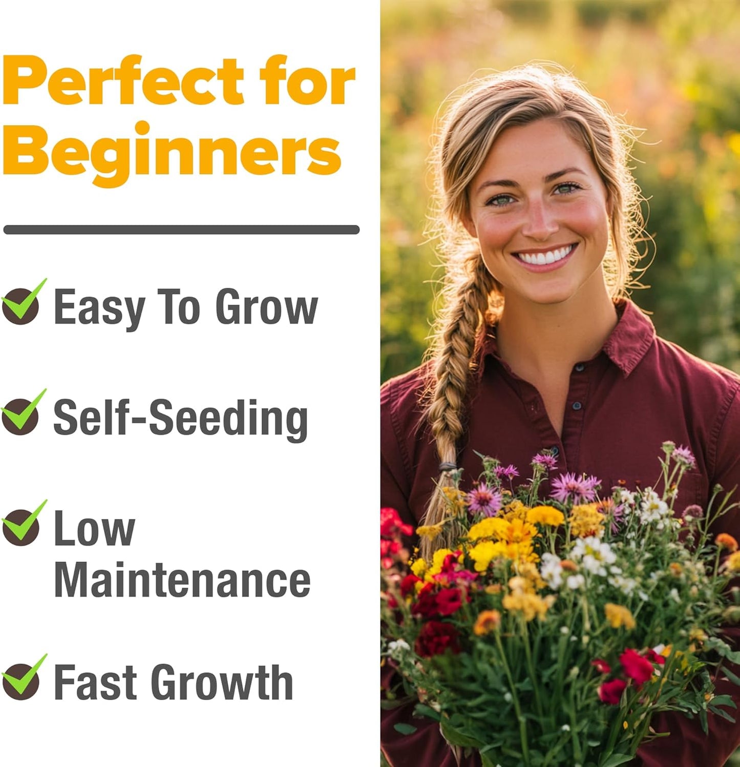 HOME GROWN Premium Wildflower Seeds Bulk Mix (2oz) - 59,300+ Seeds with 19 Varieties for Pollinators - Wild Flower Seed for Bees, Butterflies - Perennial & Annual Throw and Grow Seed Mix