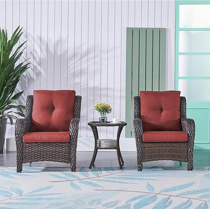 Rilyson Patio Furniture Chairs Outdoor Chair - 2 Piece Wicker Rattan Chairs Set with High Back and Deep Seating for Deck Porch Balcony Backyard Garden(Brown/Red)