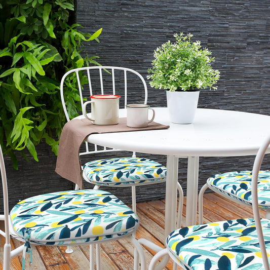 Indoor/Outdoor Chair Cushions 16x17 Inch, Patio Chair Cushions with Ties, All Weather Seat Cushions for Patio Furniture Home Garden Chair Use, Set of 4, Leaves Multi