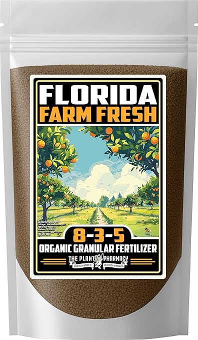 Fertilizer Commercial Grade | Florida Farm Fresh Organic 8-3-5 | 3 Pounds | Granular Slow Release Feed | Nitrogen Source | Lawns Vegetables Fruits Beds Borders Shrubs Ornamentals | 7–8 Month Coverage