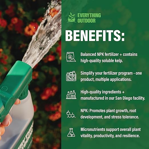 Humboldts Secret Everything Outdoor Plant Food | 5-5-5 Liquid Fertilizer with Norwegian Kelp | All Purpose Lawn, Vegetable & Fruit Food | Garden Nutrients | Refillable Hose End Bottle | 2.5 Gallon