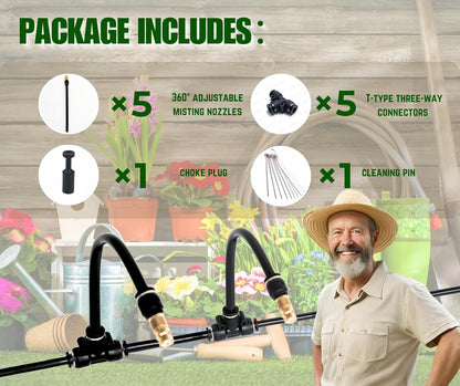 5pk Brass Misting Nozzles Tee 8 inch 360 Degree Adjustable Copper Sprayer, Compatible with1/4 trubing Hose Watering Plant Drip Irrigation Pneumatic Fittings Connection for Watering Garden(5pk)