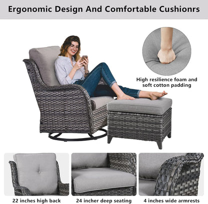 4 Pieces Patio Furniture Sets, Wicker Patio Swivel Glider Chair with Ottomans, Outdoor Furniture Set for Outside Porch, Deck, Balcony, Garden