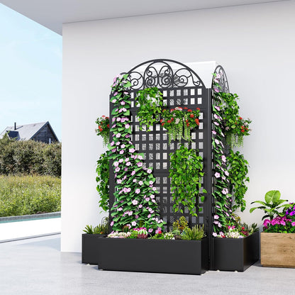 Metal Raised Garden Bed with Trellis, 79"x40"x11.8" Planter Box Outdoor with Privacy Screen Fence for Patio, Freestanding Garden Planter with Drainage Holes for Climbing Plants Flower Vegetable