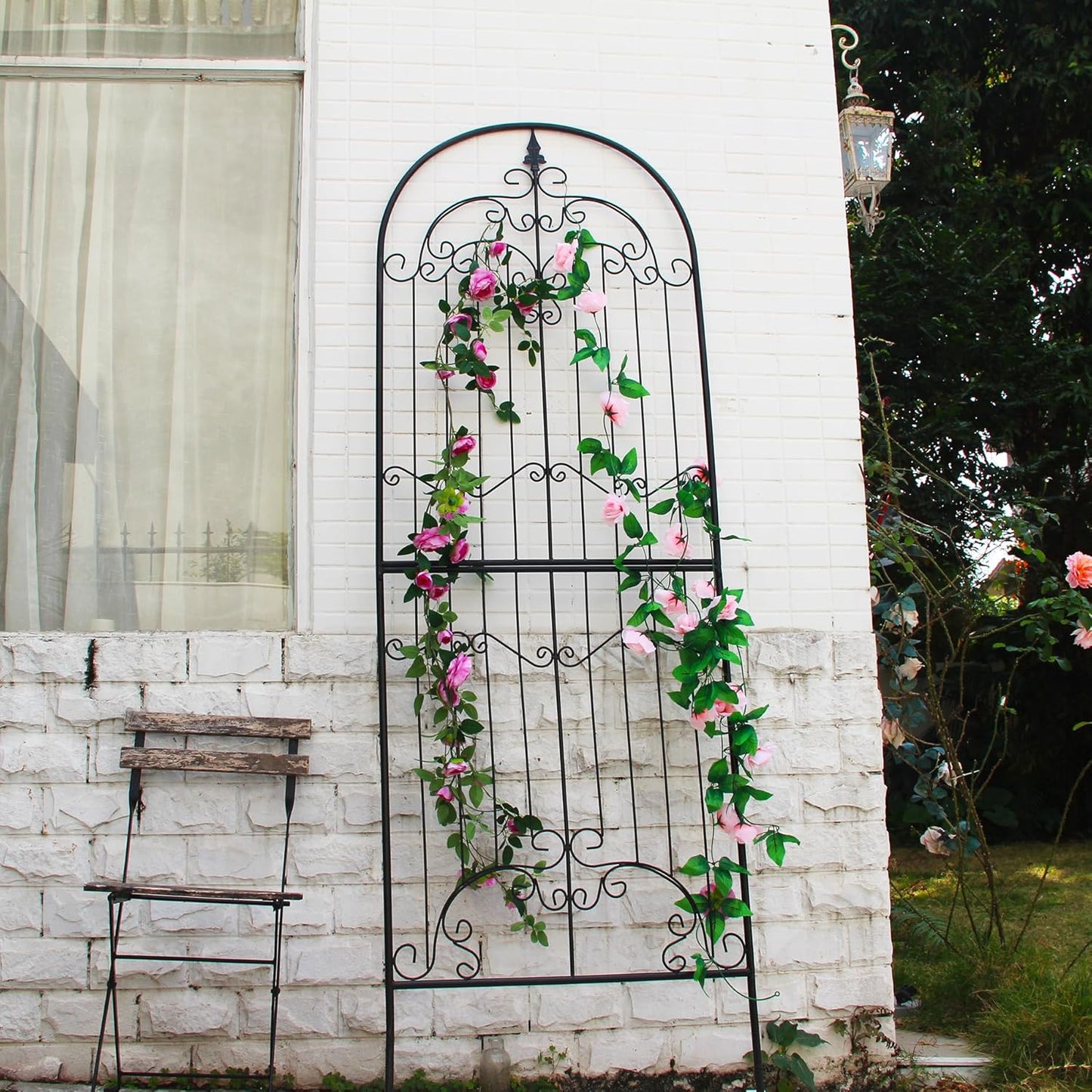 Trellis for Climbing Plants 86.6" H x 29.5" W Tall Garden Trellis Wrought Iron Heavy Scroll Metal Decoration Lawn Patio for Rose Clematis Ivy Weather Resistant
