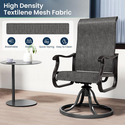 Amopatio Patio Swivel Chairs Set of 8, Outdoor Swivel Rocker Dining Chairs with All Weather Textilene High Back & Metal Frame, for Backyard Deck Lawn Garden, Dark Grey