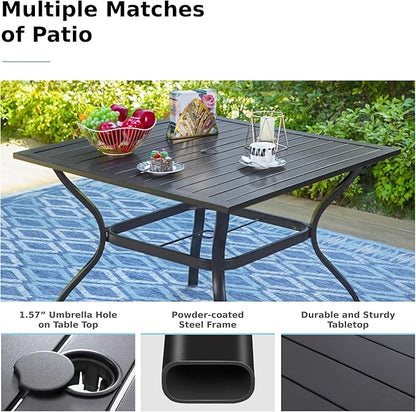 MFSTUDIO Patio Table and Chairs Set of 4, Outdoor Dining Set with Umbrella Hole, 5 Piece Patio Furniture Set for Deck Backyard Poolside Garden