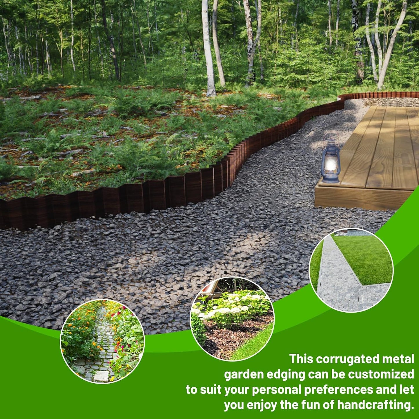 SnugNiture Corrugated Metal Garden Edging 4" x 50'-2 Pack, Sturdy Lawn Landscape Edging Border, Fence for Garden, Flower Bed and Yard (Brown)