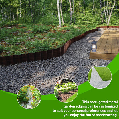 SnugNiture Corrugated Metal Garden Edging 4" x 50'-2 Pack, Sturdy Lawn Landscape Edging Border, Fence for Garden, Flower Bed and Yard (Brown)