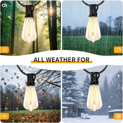 50FT Solar String Lights Outdoor Waterproof with Remote and 26 Shatterproof Edison Bulbs (1 Spare), USB Charging Solar Powered Patio LED Lights String for Outside, Garden, Backyard, Porch (Warm White)