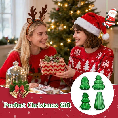 Glass Christmas Tree Propagation Stations: Hewory 4 PCS Propagation Vases for Plant Hydroponic Cutting Flowers - Green Christmas Tree Shaped Planter Pot for Home Holiday Decor Gifts