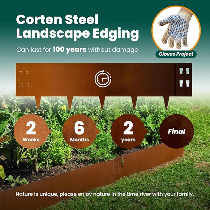 Corten Steel Edging Steel Landscaping Edging 40 Inch Strips 12 Inch Depth Garden Landscape Edging Metal Border Edge Rusted for Yard Lawn Outdoor Flower Plant 6 pcs by GZGNEEVL