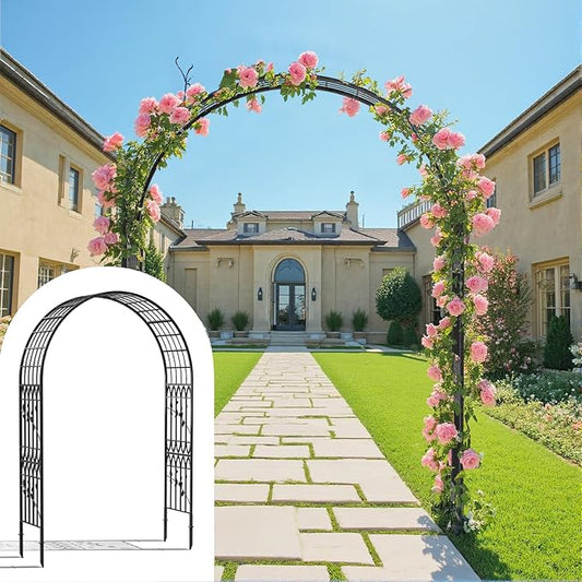 Metal Garden Arbor, 104.3” Tall Wrought Iron Archway for Climbing Plants & Flowers, British-Style Garden Trellis (Black)
