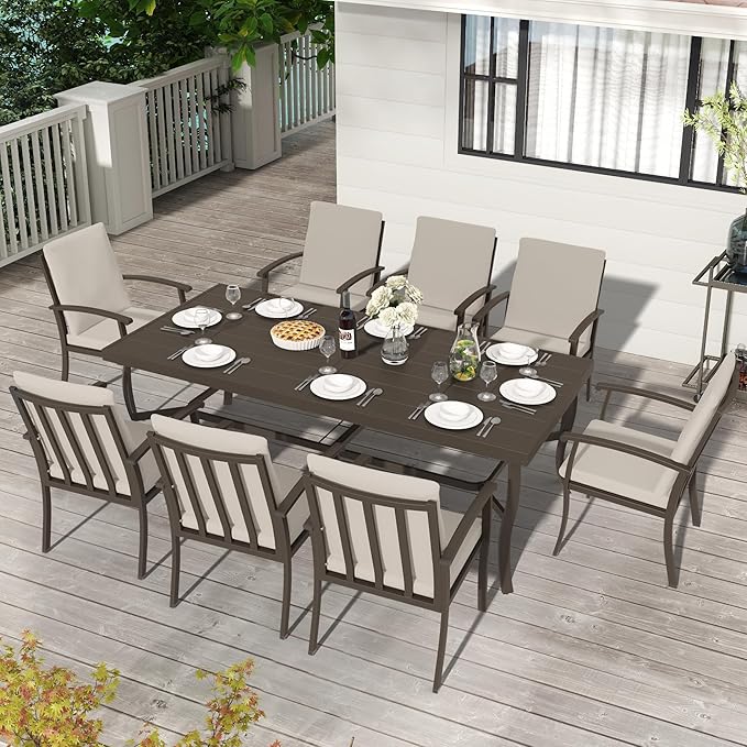 HAPPATIO Aluminum 9 Piece Patio Dining Set - Aluminum Outdoor Dining Set for 8, Patio Dining Table and Chairs Set, Patio Furniture with Table and Chairs (Black)