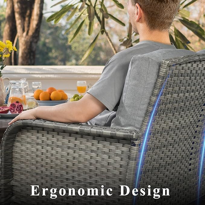 6-Piece Wicker Patio Furniture Set, All-Weather Rattan Conversation Bistro Loveseat Chair and Table Set for Backyard, Balcony and Deck with Soft Cushions and Metal Table(Dark Gray)