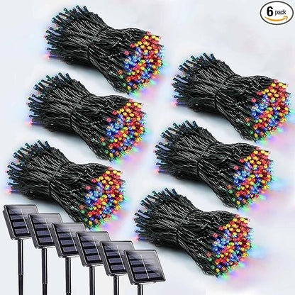 6 Pack 600 LED Solar String Lights for Outside, Solar Christmas Lights with 8 Lighting Modes, Waterproof Green Wire Solar String Lights Outdoor for Tree Xmas Party Garden Yard Decorations (MutilColor)