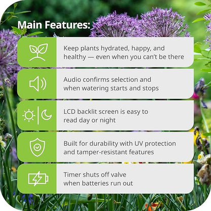 Raindrip Digital Hose-End Automatic Water Timer, Connects to Garden Faucets and Hose Bibbs, with Back-Lit LCD Screen for Drip Irrigation, Garden, Self-Watering, Grey