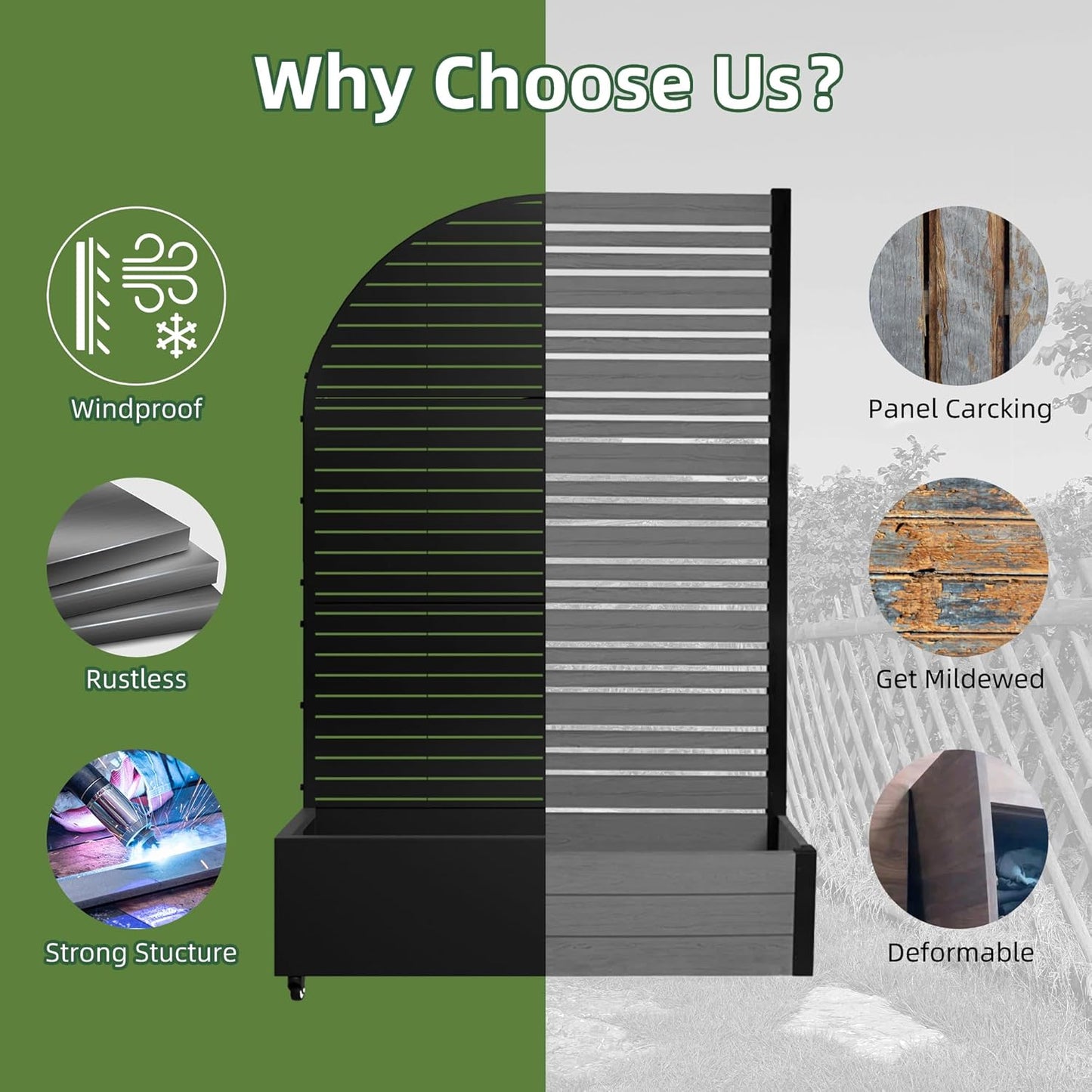 Casaphoria Metal Raised Garden Bed with Trellis and Wheels, 72"x35"x16" Arched Planter Box for Climbing Plants, Vegetables & Vines, Features Drainage Holes and Privacy Screen (Black-Louvered)