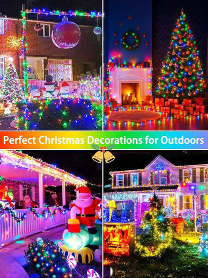 4 Pack 180FT Solar Christmas Lights Outdoor Waterproof, Super Bright 320 LED Solar String Lights with 8 Lighting Modes, Green Wire Twinkle Tree Light for Outside Xmas Party Decorations (Multi-Colored)