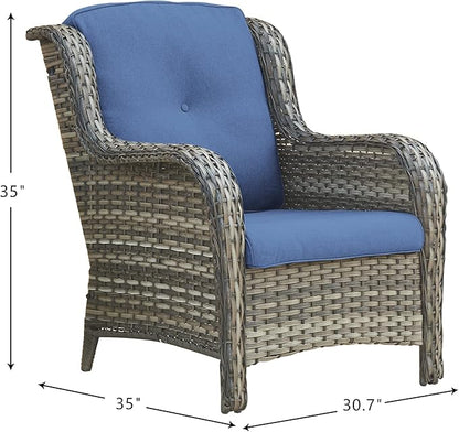 Rilyson Patio Chairs Outdoor Wicker Chair - Rattan Dining Chairs Porch Chairs Outside Club Chairs with High Back and Deep Seating(Mixed Grey/Blue)
