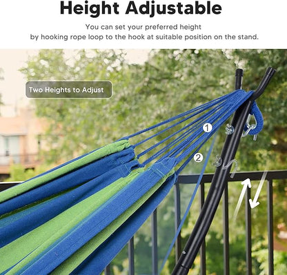 SUNCREAT Portable Outdoor Hammock with Stand Included, Double Hammock with Stand for Outside, Blue & Green Stripes