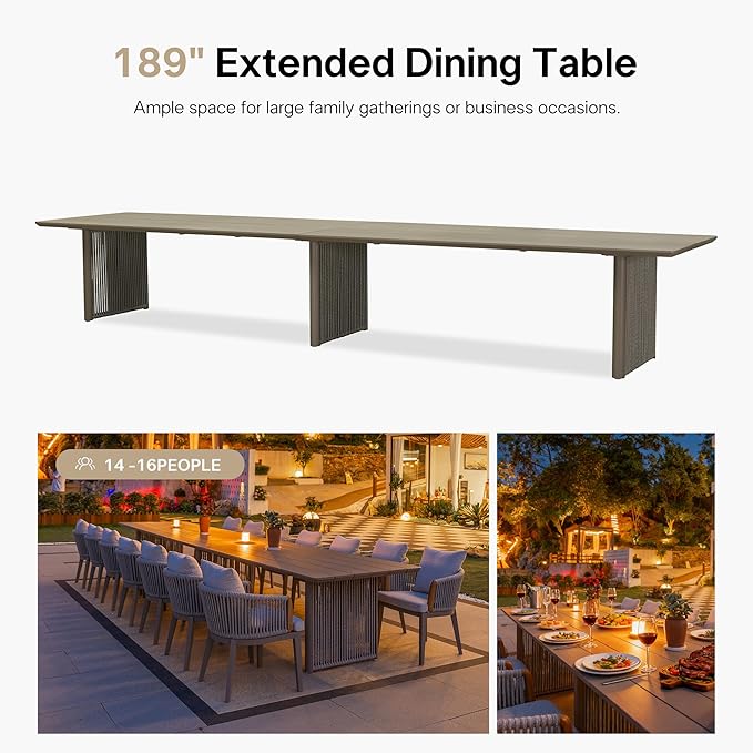 PURPLE LEAF 17 Pieces Outdoor Dining Set for 16, Aluminum Outdoor Patio Table and Chairs Set with Olefin Cushions, All-Weather Patio Dining Set for Garden or Deck, Beige