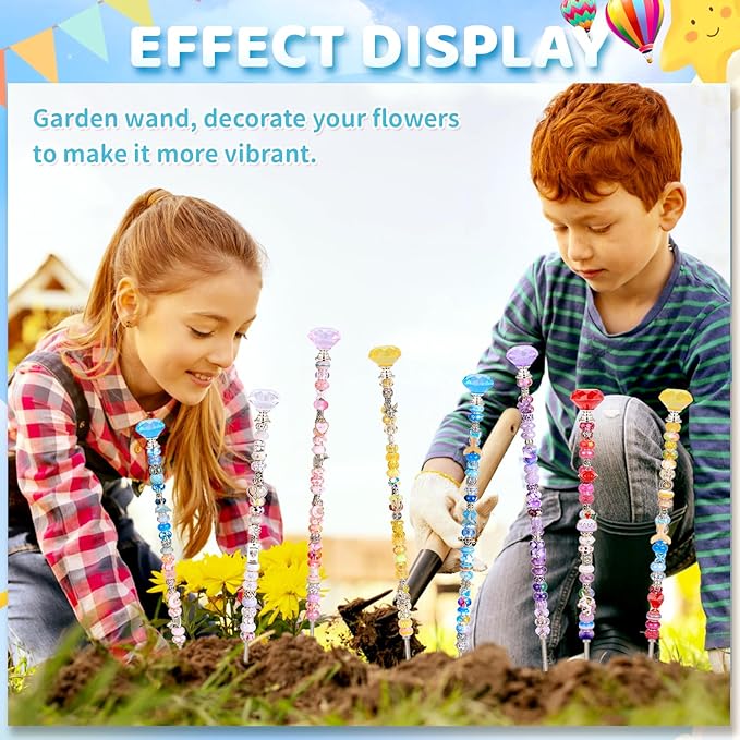 AIPRIDY DIY Fairy Wand Garden Beads Stakes Wands Kit,Multiple Color Scheme European Beads Crystal Diamond Tops and 12 or 10 Inch Threaded Rods,Stainless Steel Stakes with Diamond Toppe(Six Color)