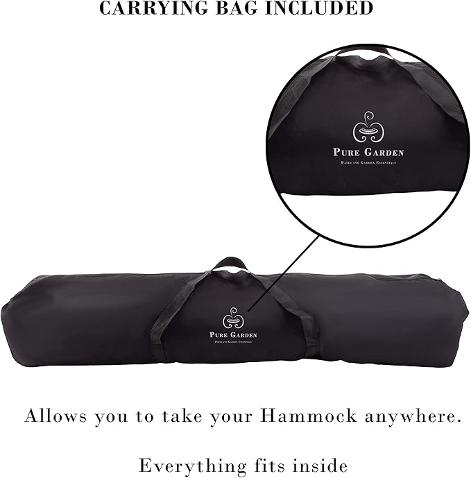 Pure Garden Double Brazilian Hammock with Stand– Woven Cotton, 2-Person, Outdoor Swing with Frame for Camping, Backyard or Patio (Blue Stripes)