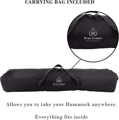 Pure Garden Double Brazilian Hammock with Stand– Woven Cotton, 2-Person, Outdoor Swing with Frame for Camping, Backyard or Patio (Blue Stripes)