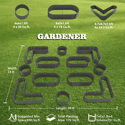 A ANLEOLIFE 12-Pack 4X4X1.5ft & 6X2X1.5ft & 81x81x18 in Deep Root Galvanized Raised Garden Beds Outdoor for Planting Vegetables Flowers Herb, Quartz Grey