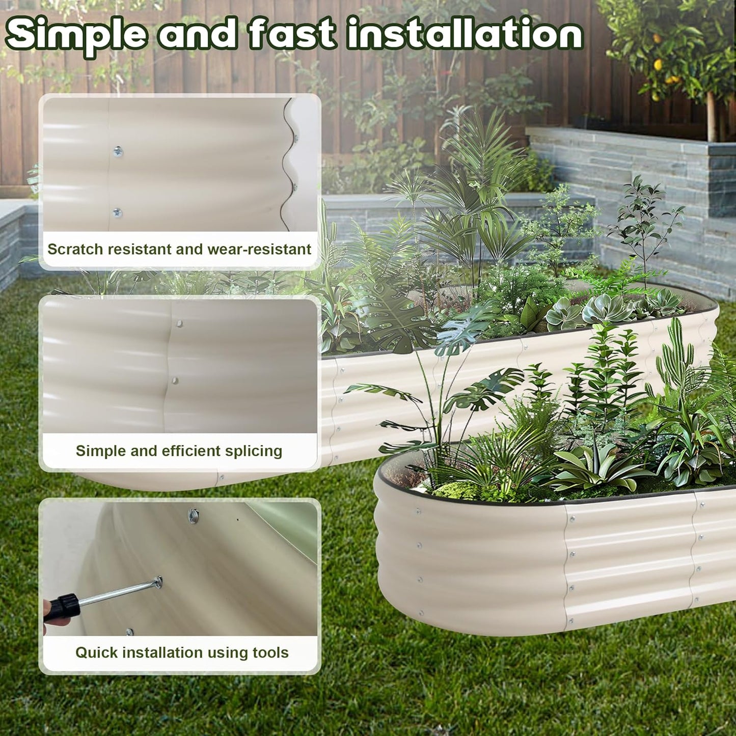 Galvanized Raised Garden Bed Kit Outdoor Metal Garden Planter Box for Backyard Gardening, Planting Vegetables, and Patio (94.4"x23.6"x11.8")