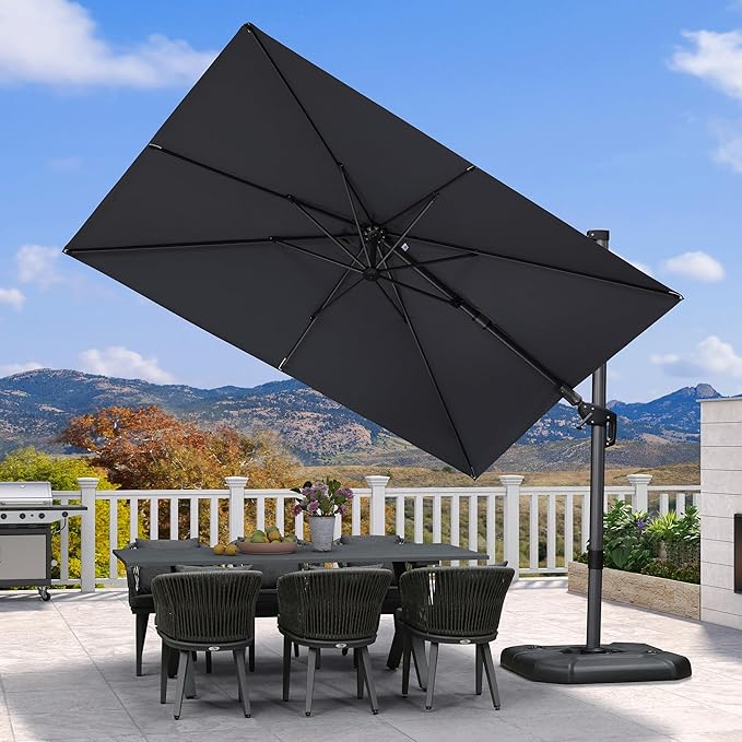 PURPLE LEAF 6' X 10' Left-right Tilt Patio Umbrella Outdoor Cantilever Swivel Rectangle Umbrella Aluminum Offset Umbrella with 360-degree Rotation for Garden Deck Pool Patio Light Grey