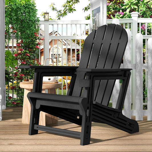 Adirondack Chair, Tool-Free Assembly All-Weather Adirondack Chairs, HDPE Fire Pit Chairs with Cup Holder, Outdoor Chair for Patio Garden (Black)