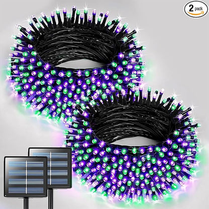 JMEXSUSS 2 Pack Purple and Green Halloween Lights, Total 400 LED 151FT Solar Halloween Lights Outdoor Waterproof, 8 Modes Solar Christmas String Light for Outside Tree Patio Decorations