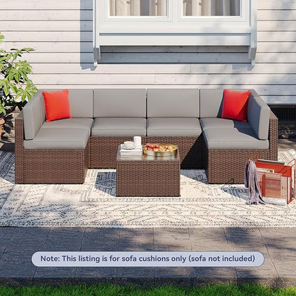 Aoxun Outdoor Replacement Cushions for Patio Furniture, Waterproof Sofa Cushion for 6-Seat Rattan Wicker Sectional Patio Conversation Sets, 14-Piece Cushions Set for L-Shape Couch, Grey